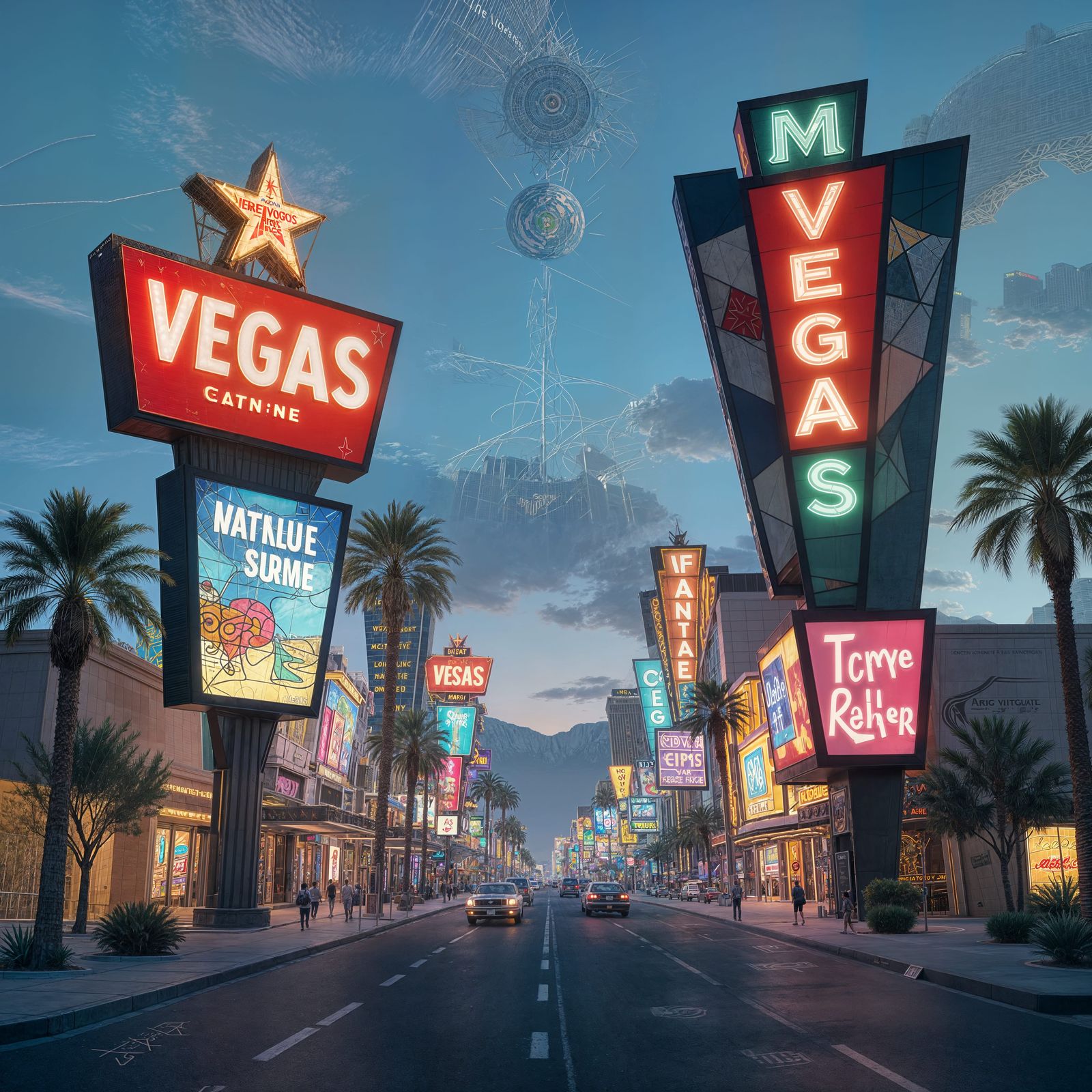 Vegas Strip Signs in Picasso Vorticism Style