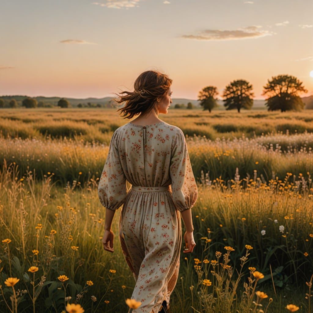Poetic Landscape with Woman in Field