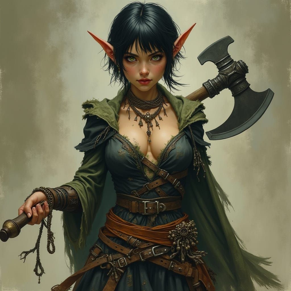 Elf Rogue Adventurer in Fantasy Art Style