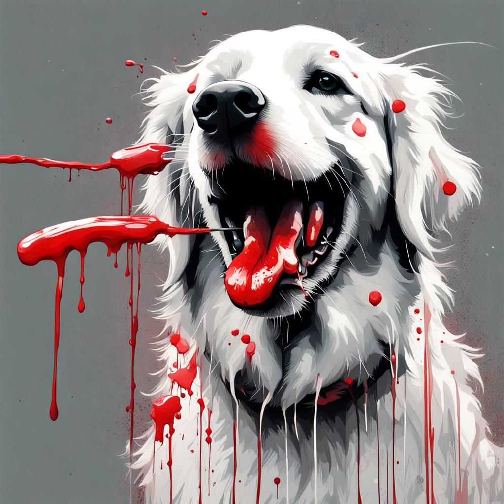 Graffiti Art: White Retriever with Red Rope