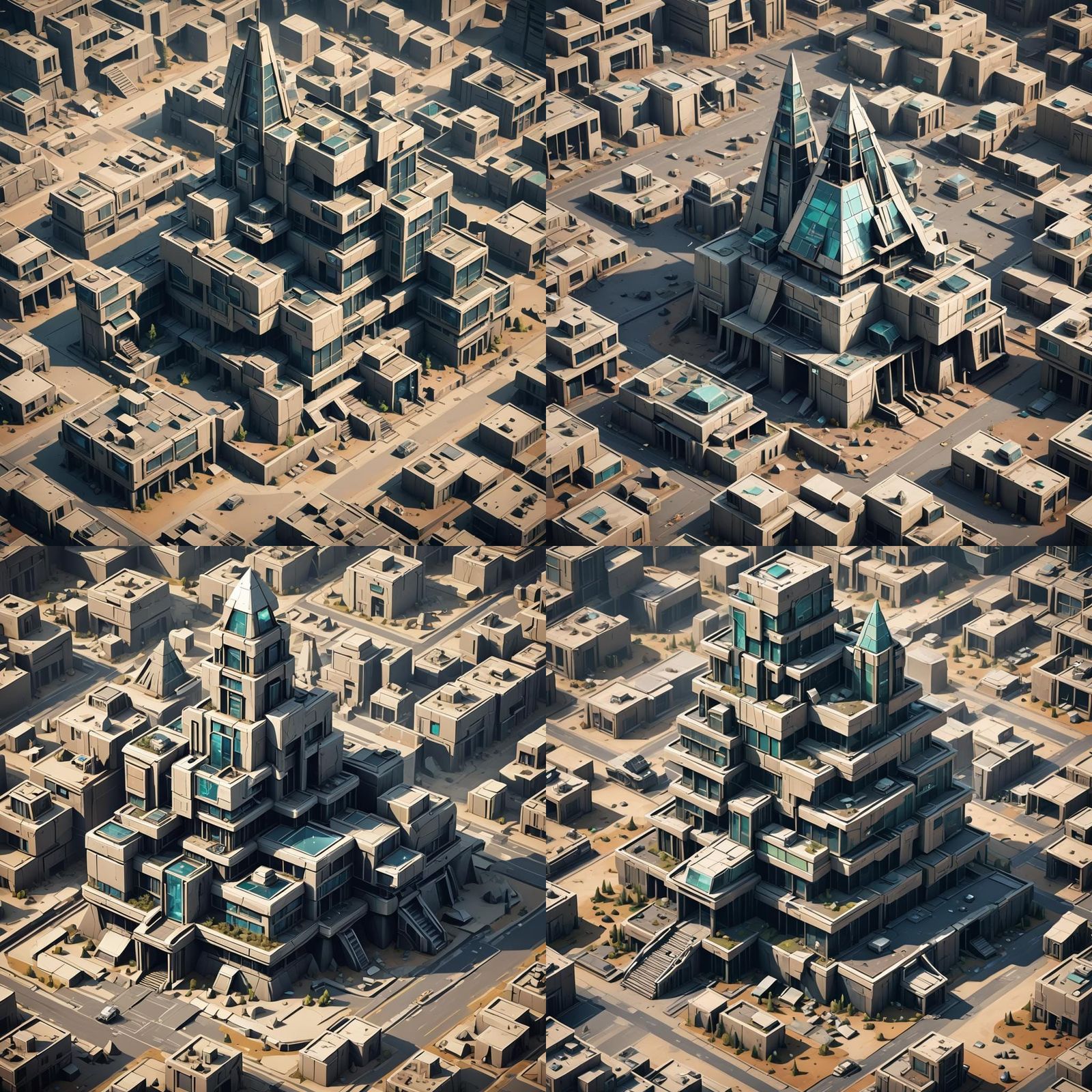 Futuristic Post-Apocalyptic Building in Low-Poly Style