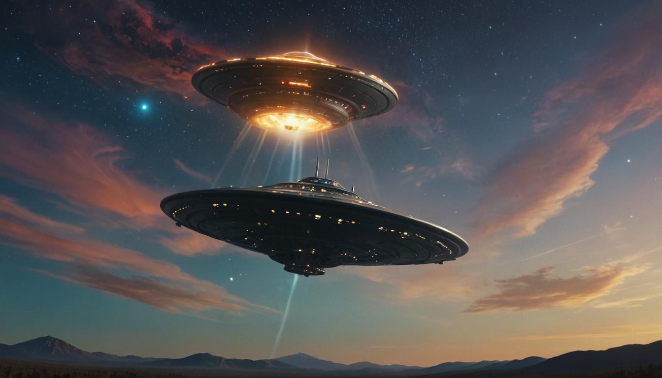 UFOs in Starry Sky: Cinematic Oil Painting Style