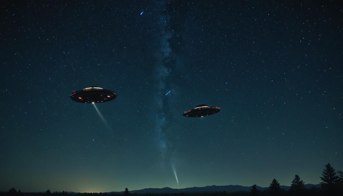 Cinematic UFOs in Starry Night Sky