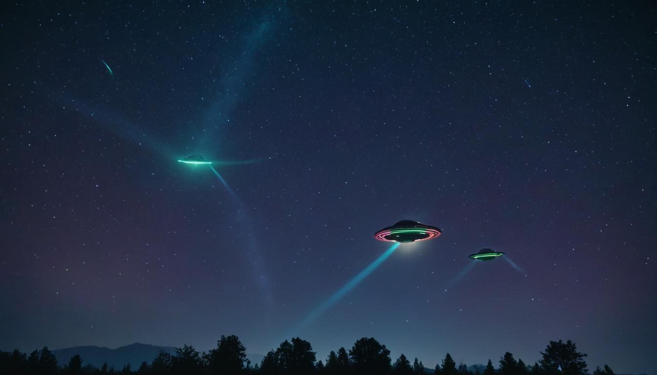 Cinematic UFOs in Starry Night Sky