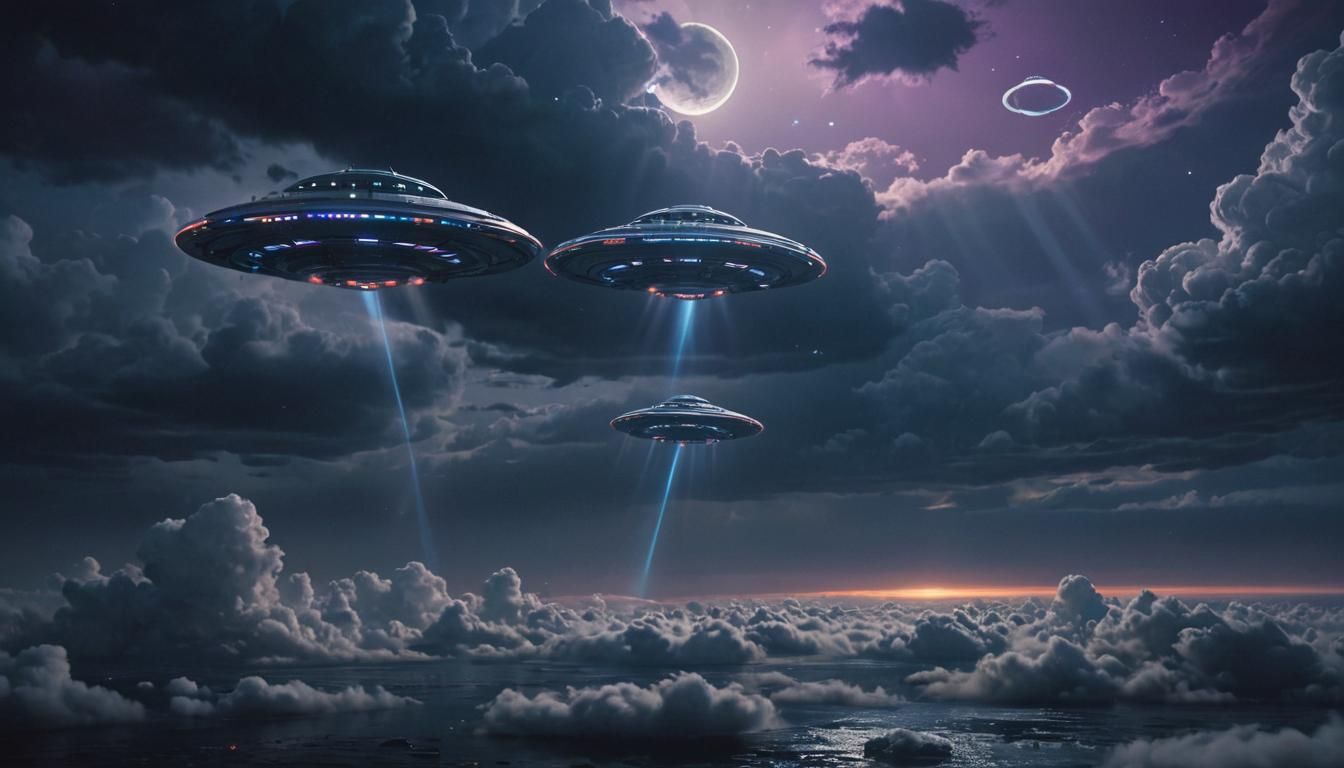 UFOs in Starry Night Sky: Cinematic Still