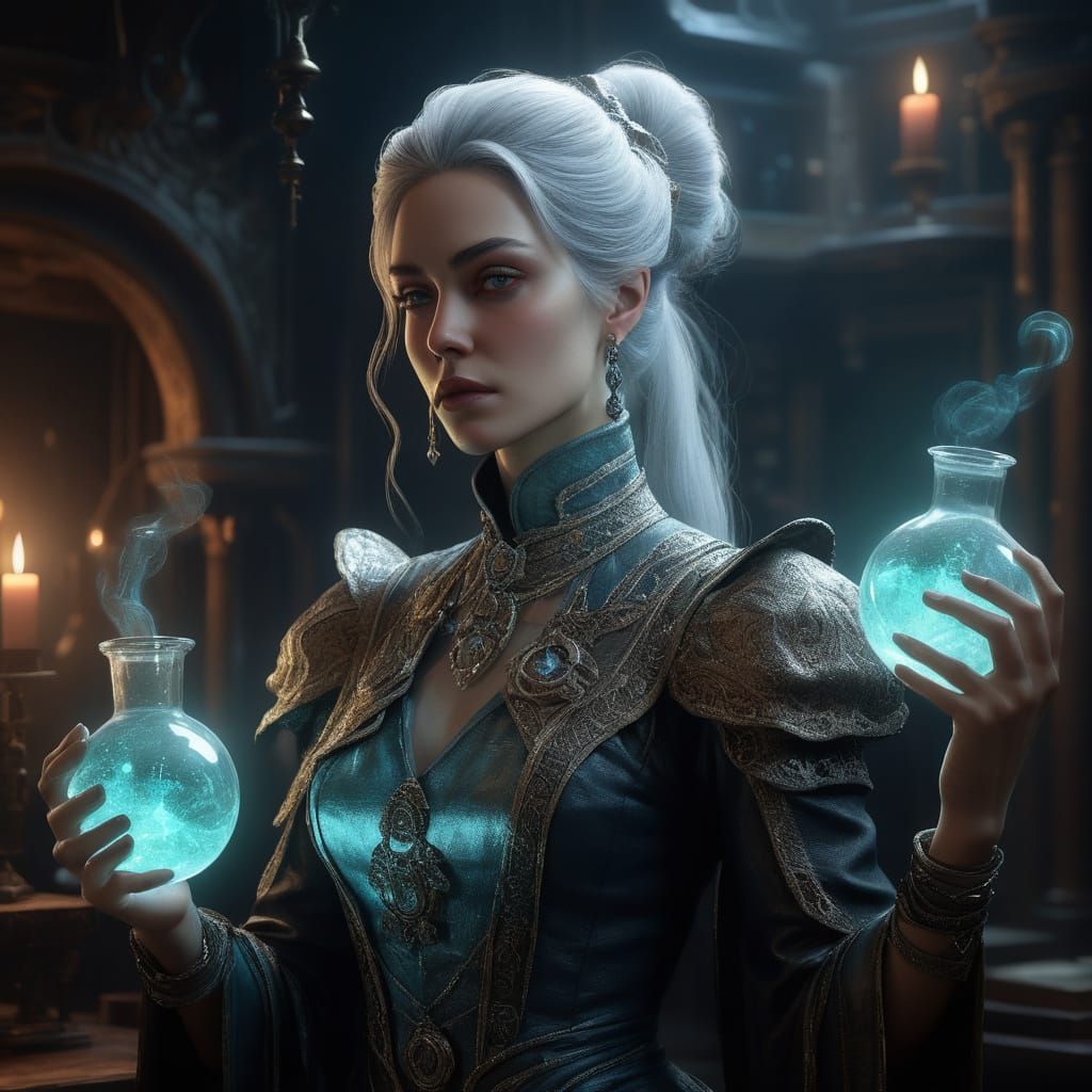 Ethereal Alchemist in Victorian Laboratory