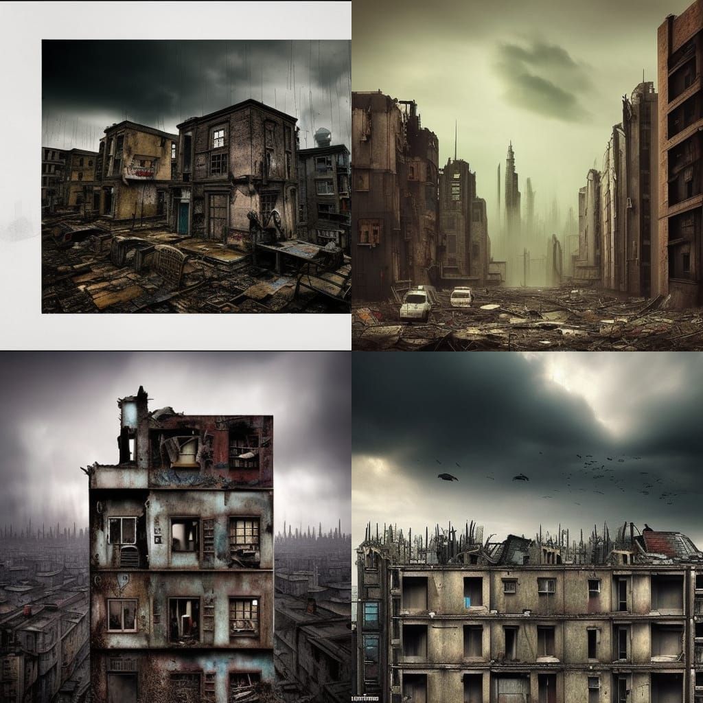 Banksy Style Wall in Post-Apocalyptic Mega City