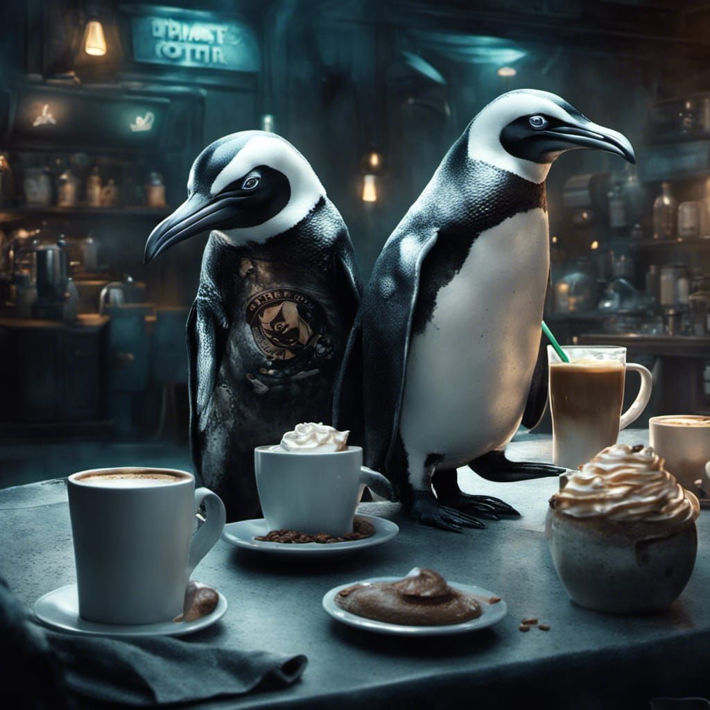 Pirate Penguins Drink Coffee in Star Wars Cafe