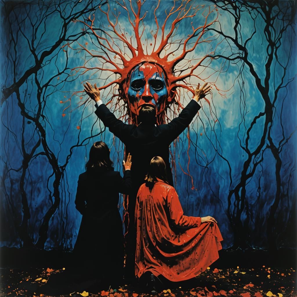 Vibrant Worshippers in Expressionist Style