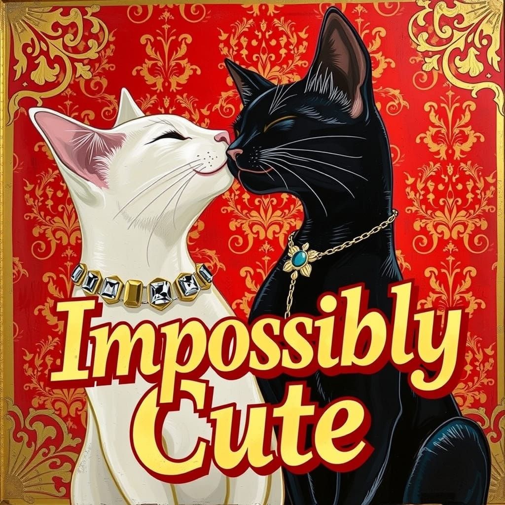 Cats with Jewelry on Red and Gold Background