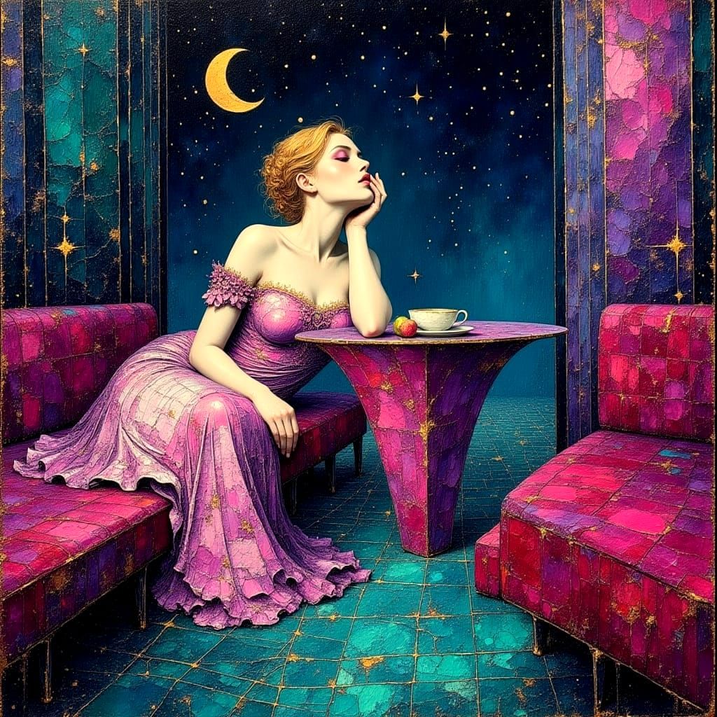 Starry Night Velvet Club in Impasto Oil Painting