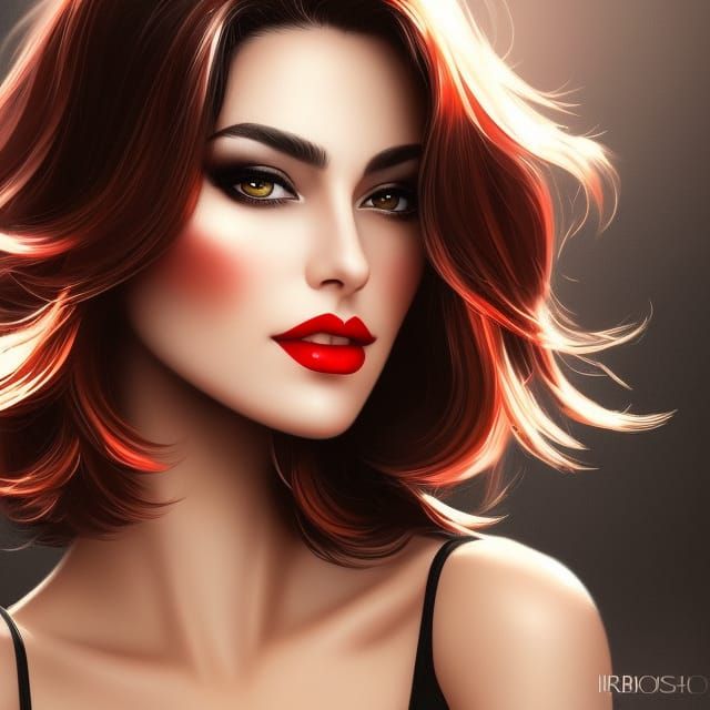 Beautiful Dark-Haired Woman Portrait with Volumetric Lightin...