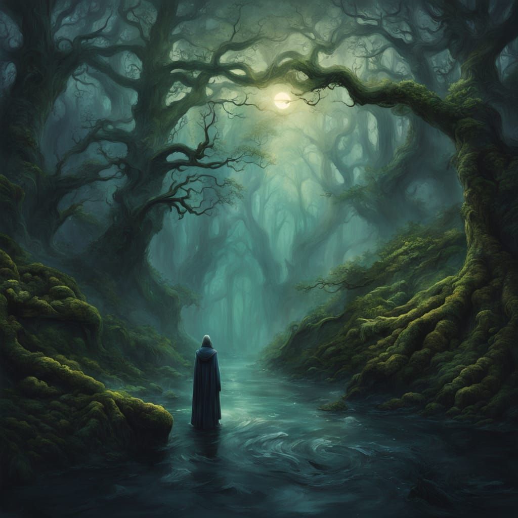 Ethereal Portal in Misty Forest: Fantasy Art