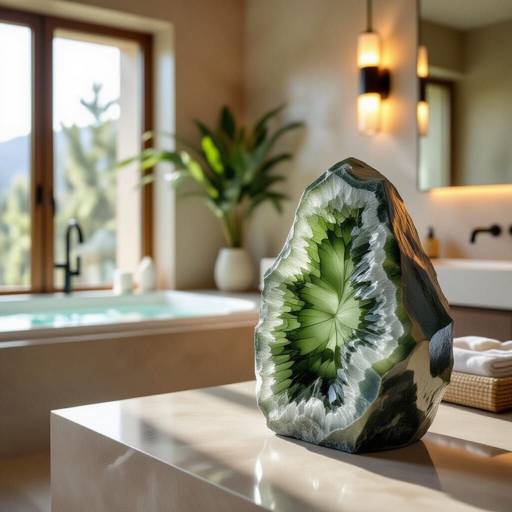 Luxurious Bathroom with Moldavite Crystal Accents