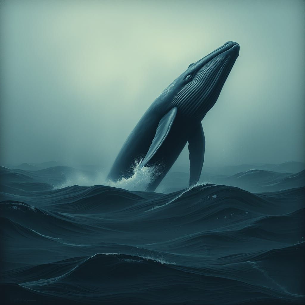 Humpback Whale Breaching in Ominous Ocean
