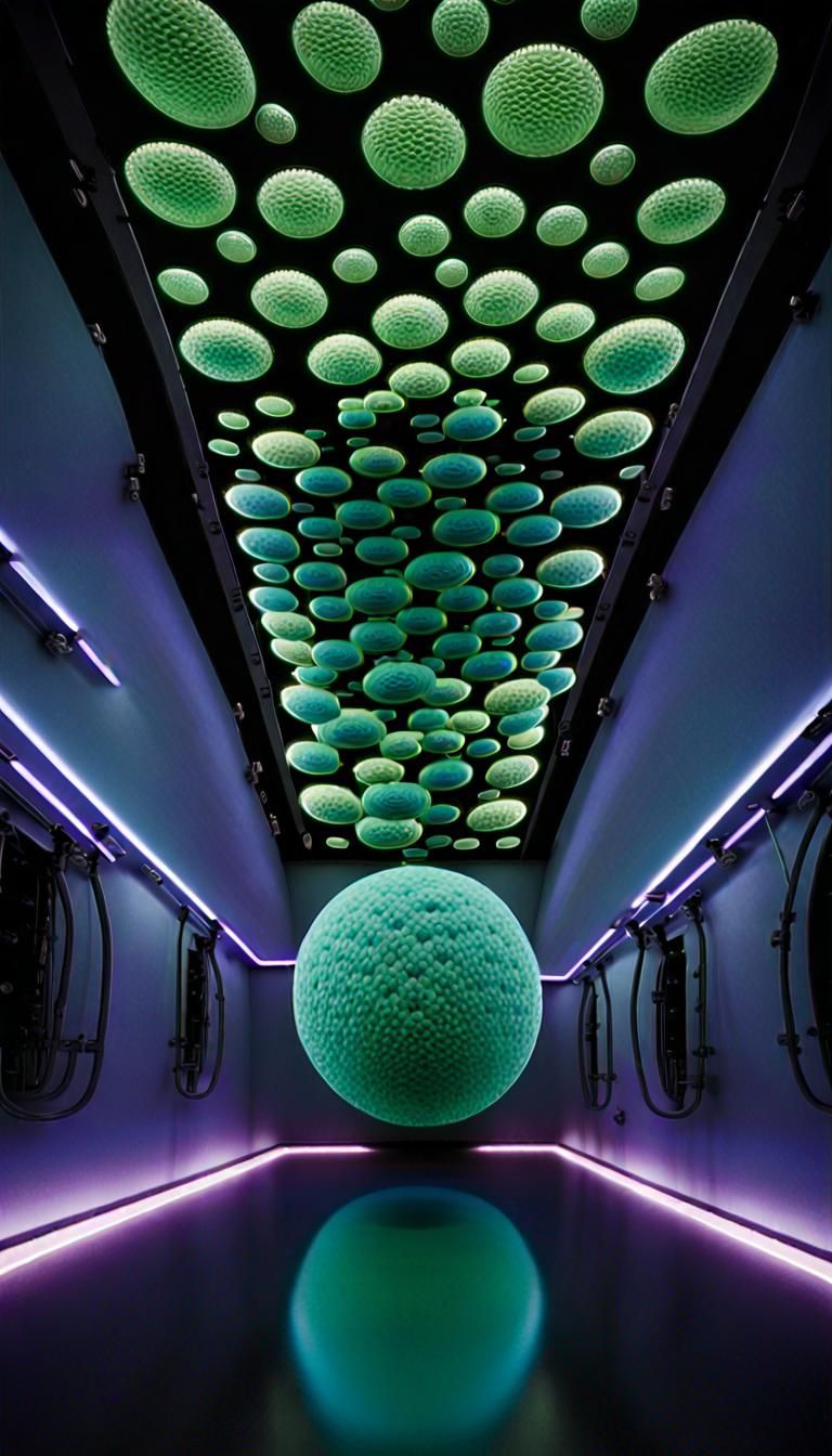 Bioluminescent Cyanobacteria Sphere in Zero Gravity, 3D Digi...