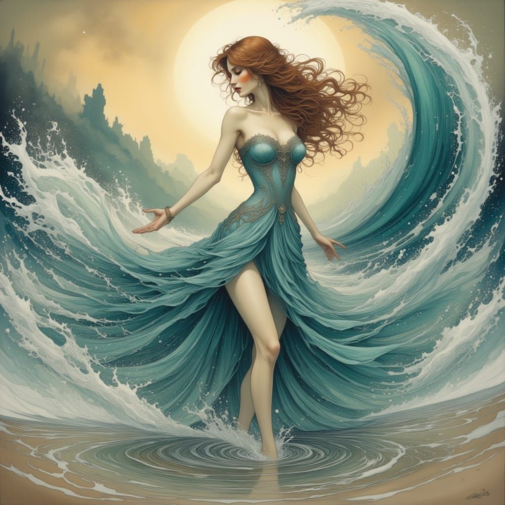 Surreal Airbrush Masterpiece of a Mermaid-like Woman in a Wa...