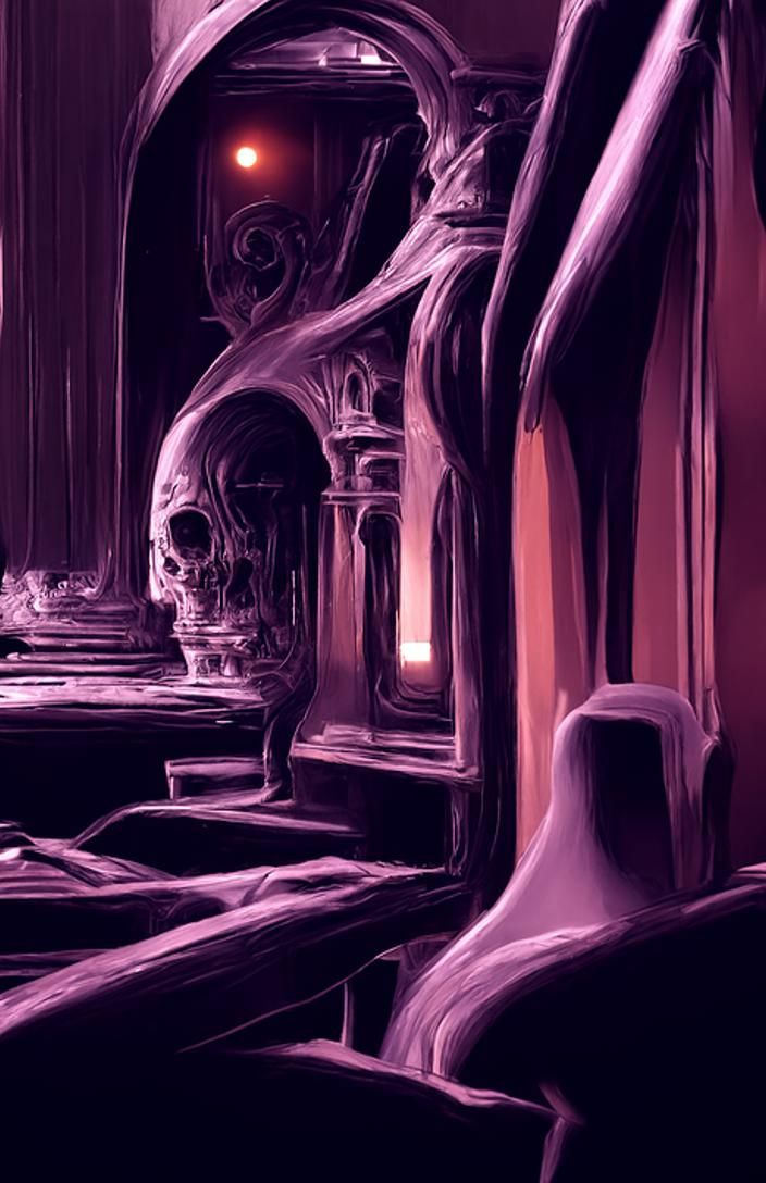 Haunted Victorian House with Skulls in Film Noir Style