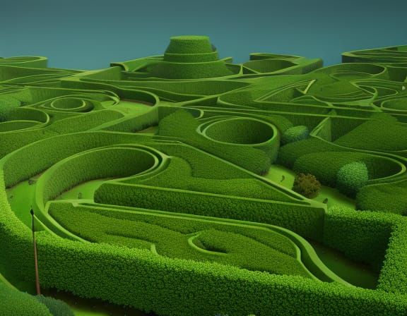 Detailed Garden Hedge Maze in Photorealistic Style