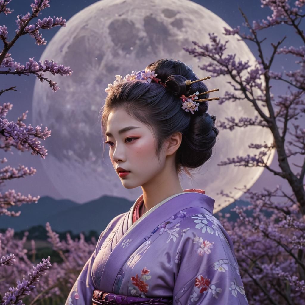 Ethereal Geisha Portrait in Lavender Field