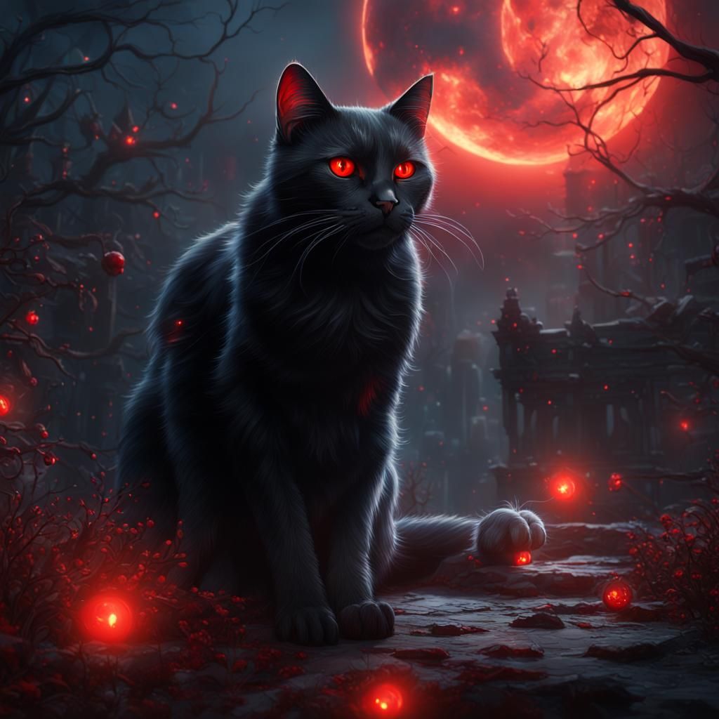 Black Cat with Red Eyes: Fantasy Art