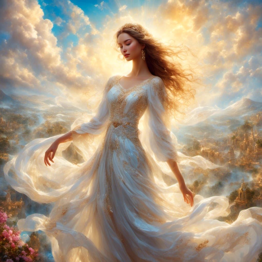 Heavenly Sunshine Beams Through Divine Clouds