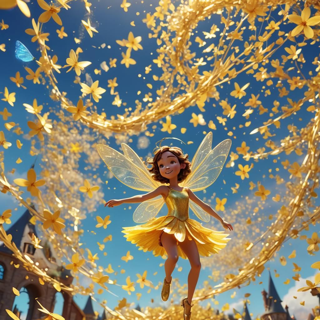 Cute Fairy Dancing at Kingdom Party in Pixar Style