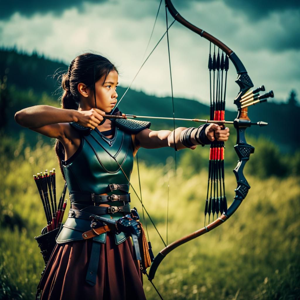 Warrior Woman Teaches Archery: Cinematic Film Still