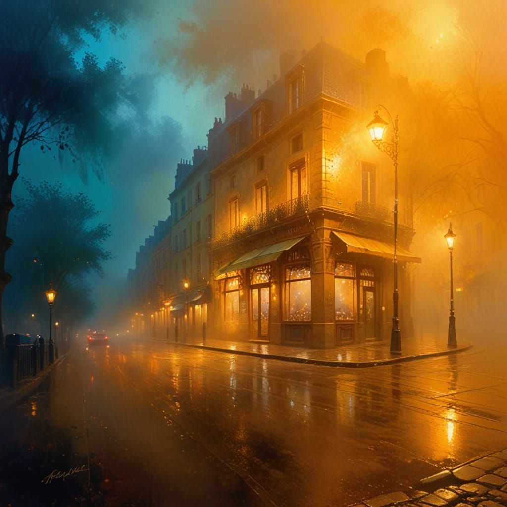 Ethereal Parisian Corner Cafe Scene