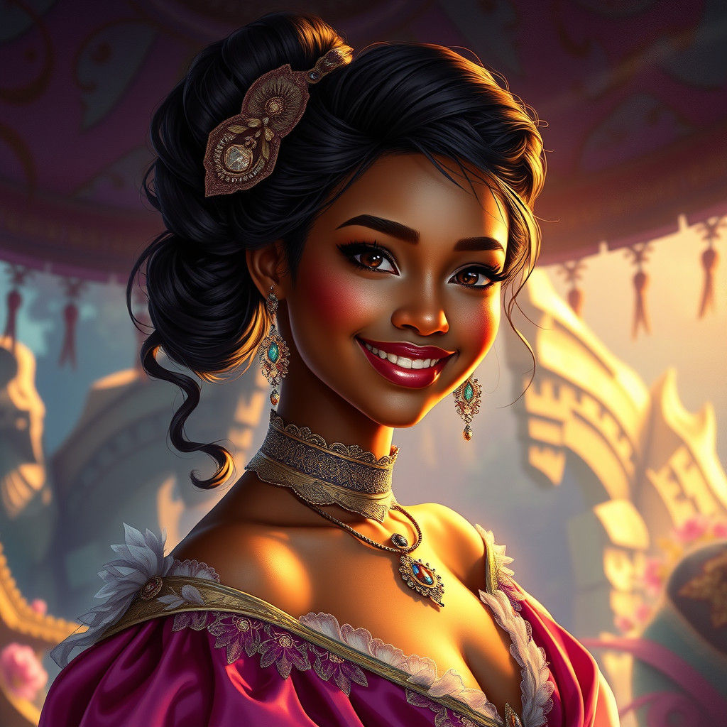 Charming Woman in a Matte Painted Fantasy Landscape