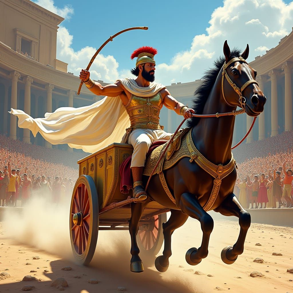 Epic Chariot Race at Circus Maximus in Frazetta Style