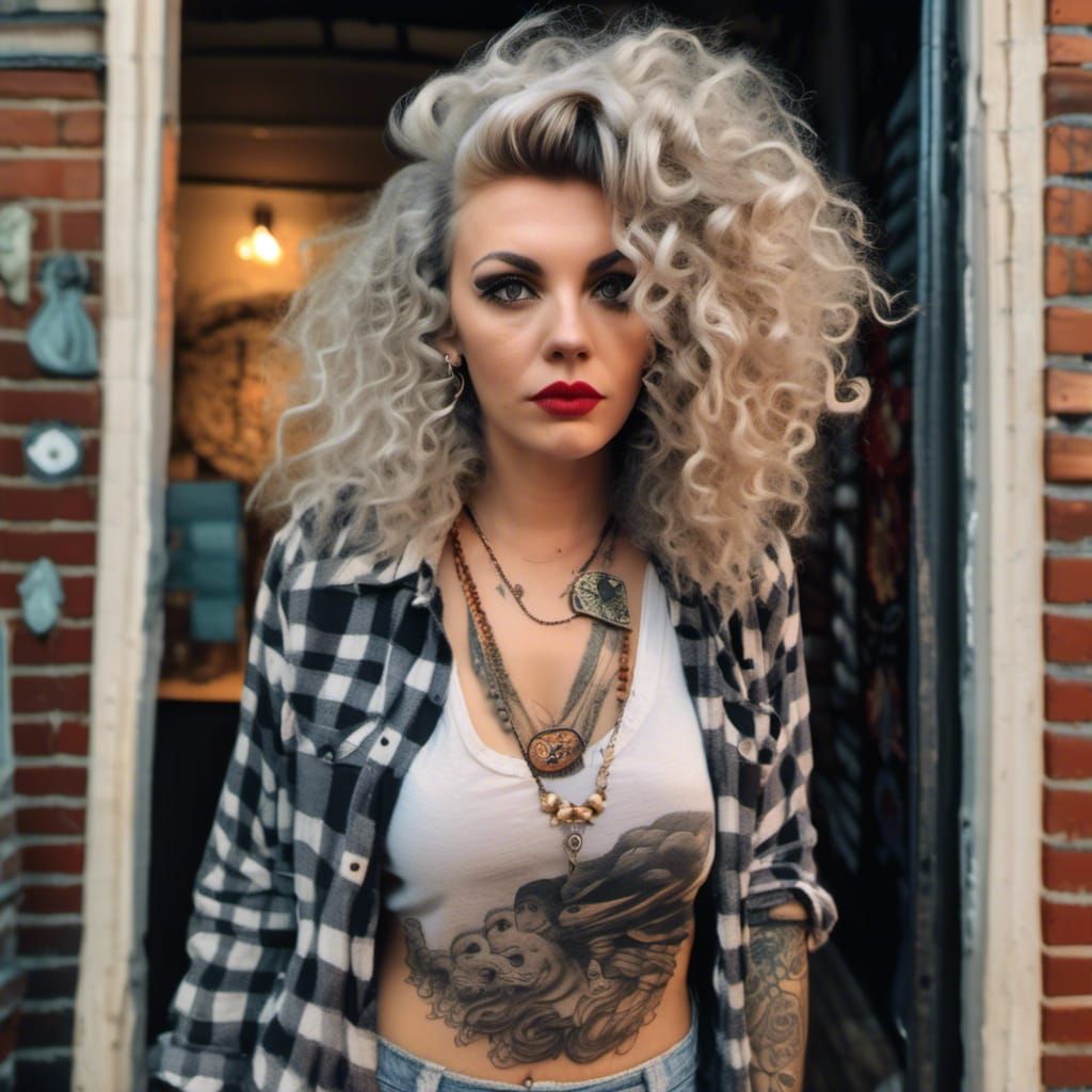 Rockstar Woman with Tattoos and Blonde Hair