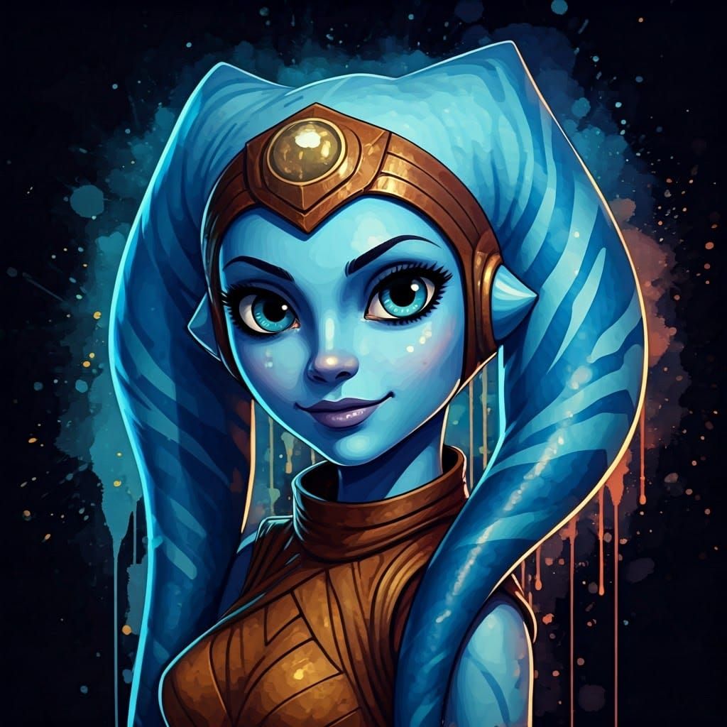 portrait of a blue little Twi'lek girl