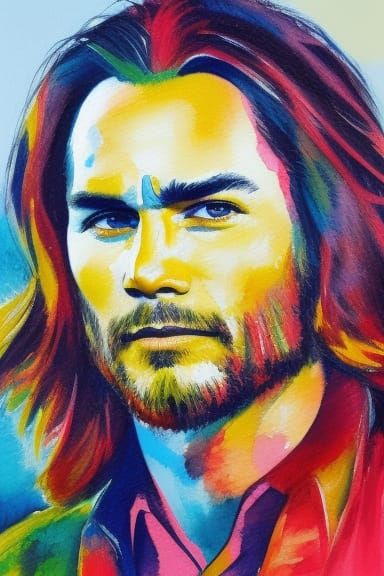 Expressionistic Watercolor Portrait in Kitsch Style