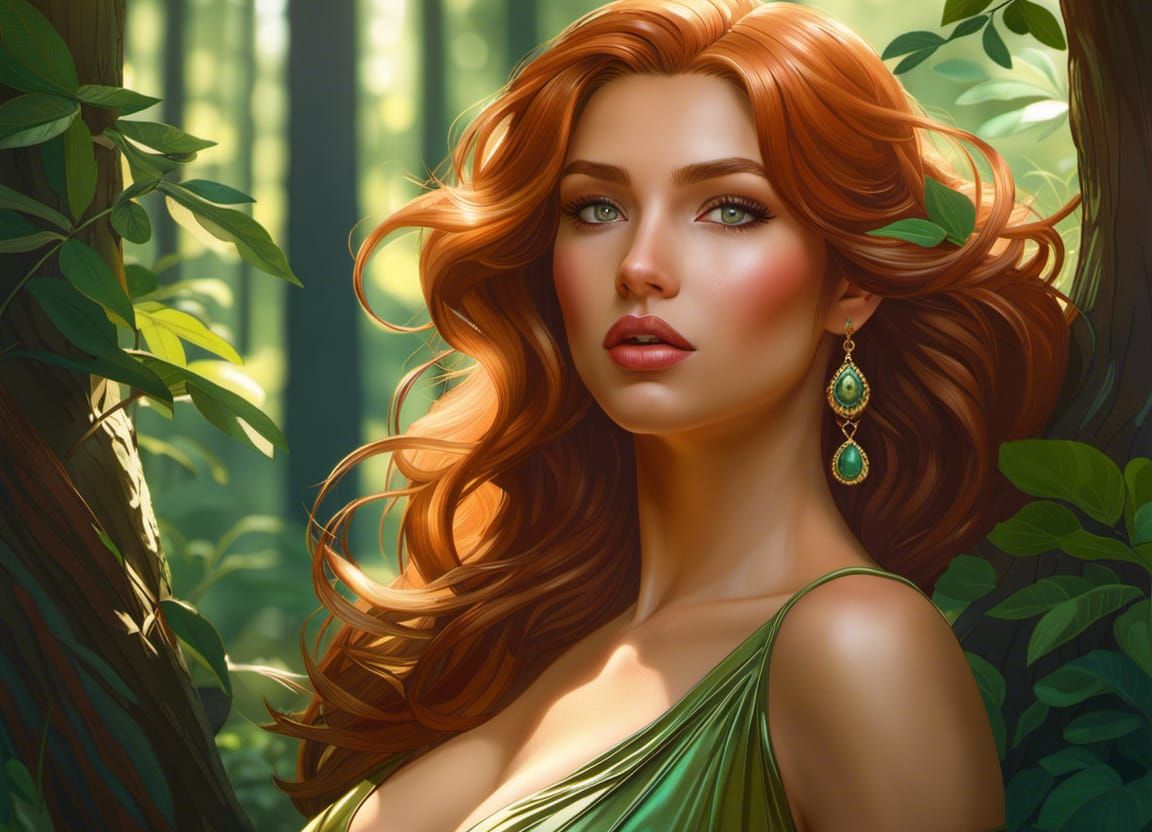 Voluptuous Beauty in Forest, Hyperdetailed Art Nouveau Style