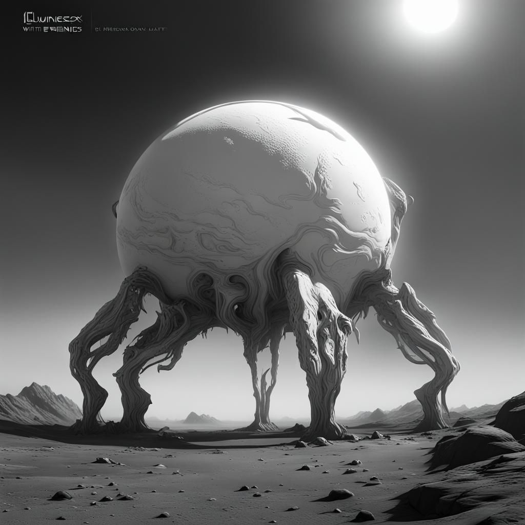 Monochrome Sci-Fi Robot on Barren Planet