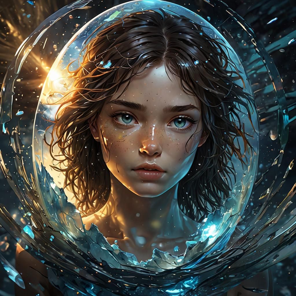 Angel Girl Shattering Cosmic Egg in Manga Style