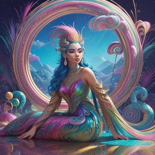 Rainbow Dragon Serpent Woman in Candy Art Style