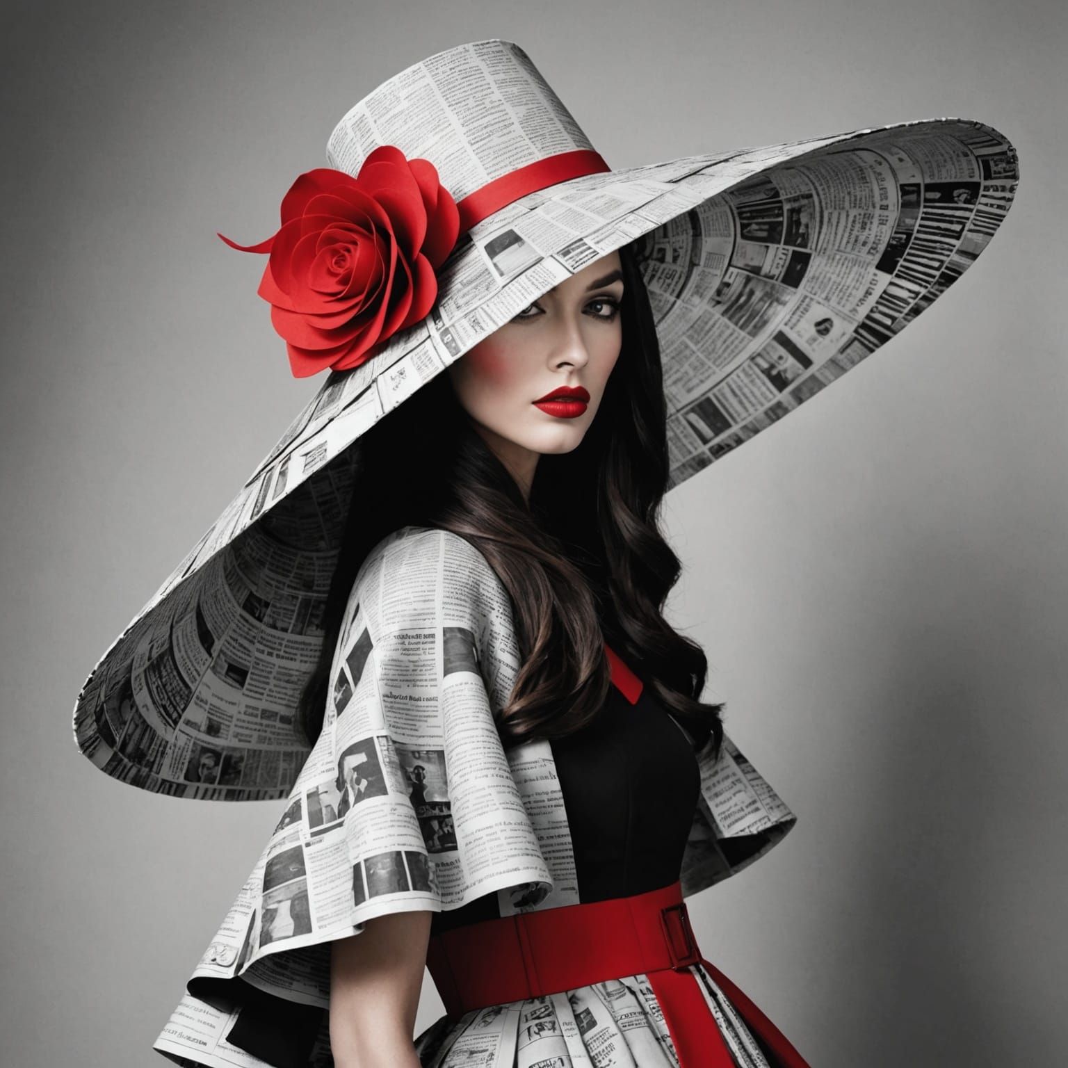 Newspaper Hat: Red Colorsplash Couture Photo