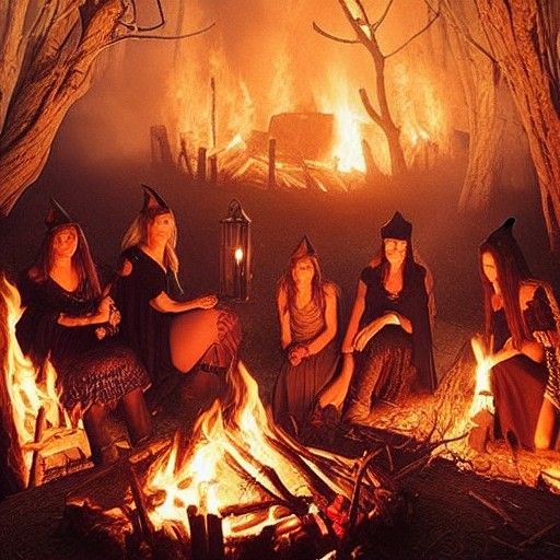 Witches' Coven Gathering at Bonfire