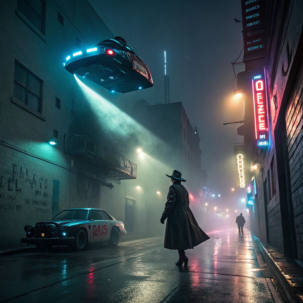 Futuristic Police Spinner in Neon Los Angeles