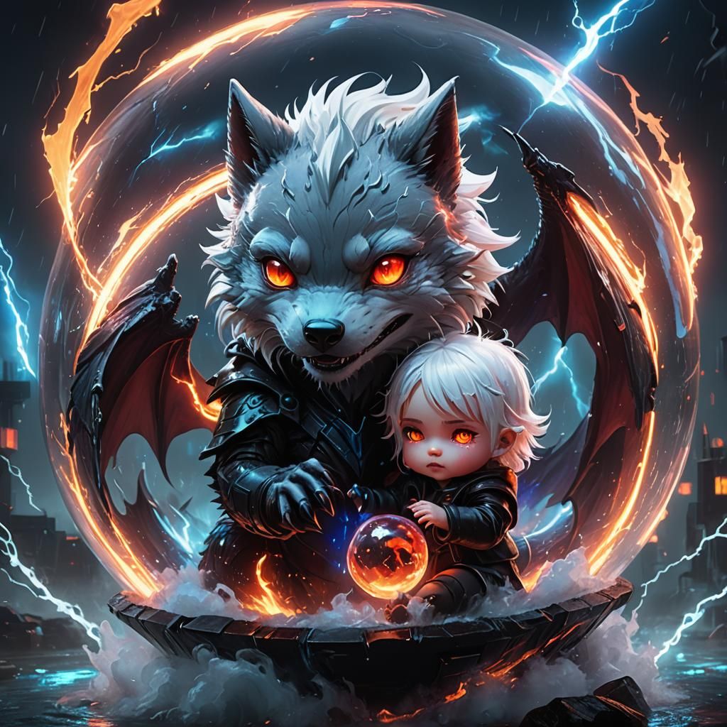 Dragonwolf Orb: Cyberpunk Vampire Child