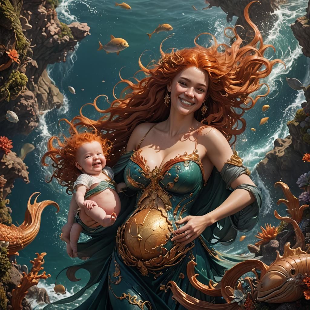 Mother and Child by the Sea: Fantasy Art