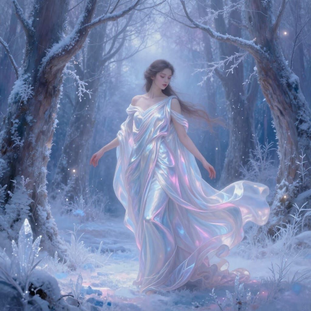 Enchanted Frozen Forest with Ethereal Figure