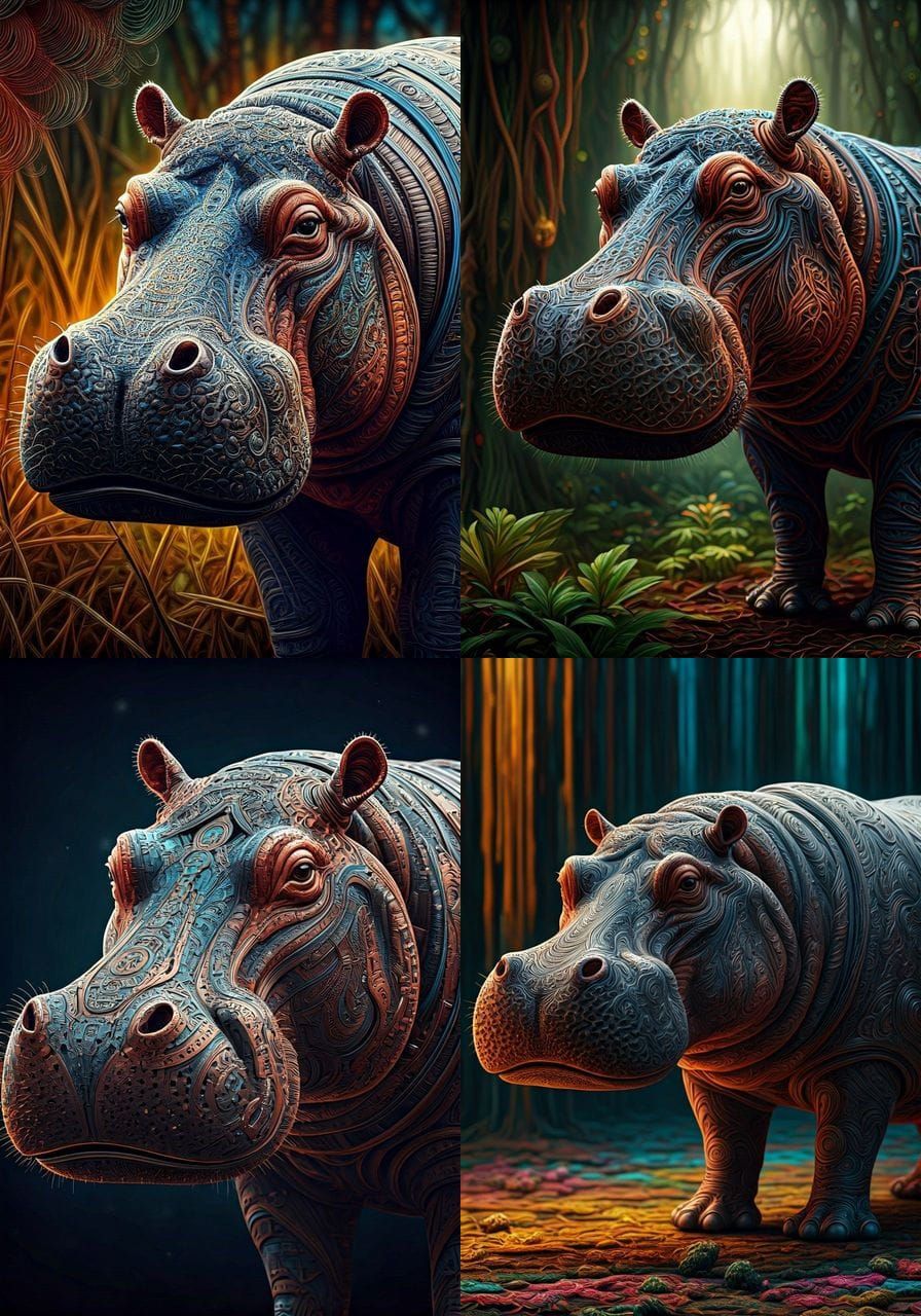 Abstract Copper Wire Hippopotamus Wave Function Art