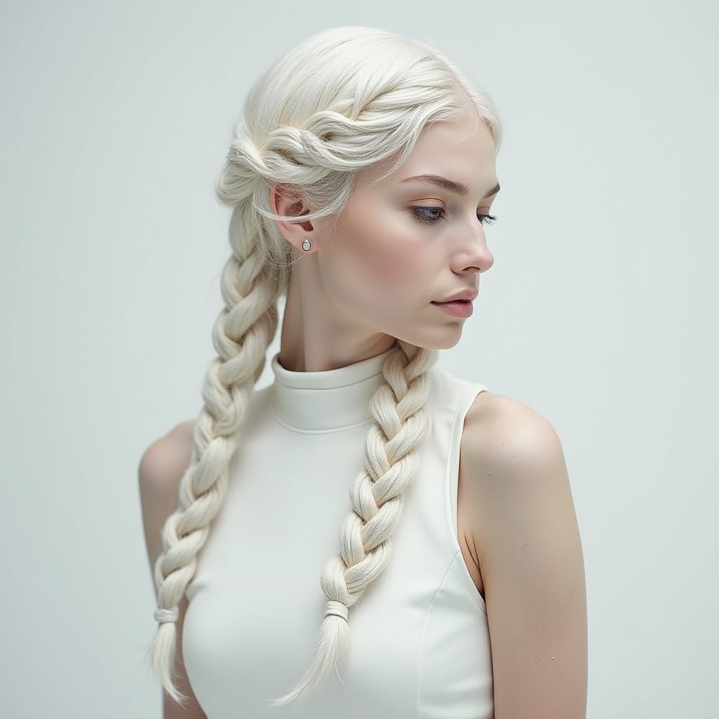 Surreal Braided Woman in Escher Staircase