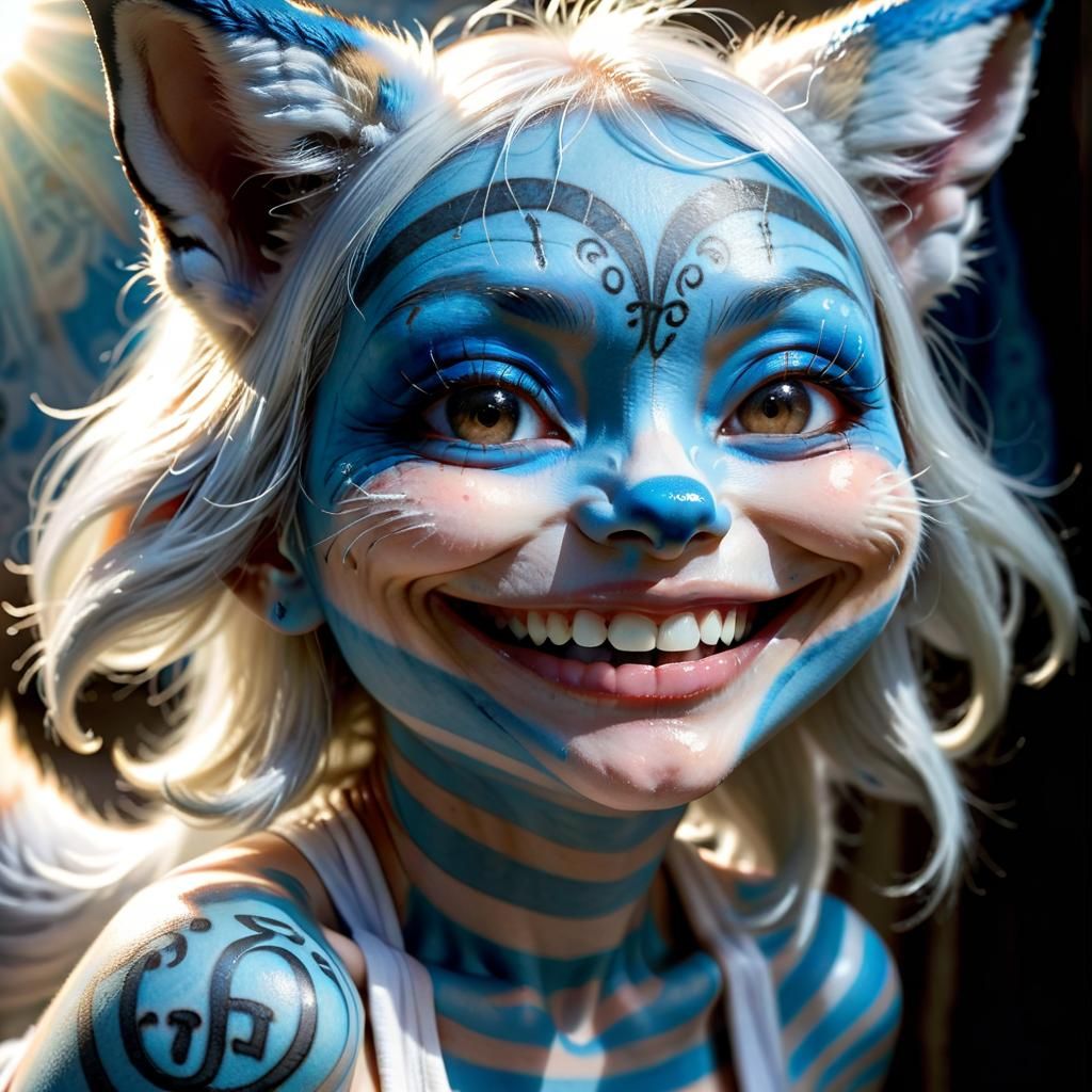 Smiling Smurfette Fox Face with Tattoos