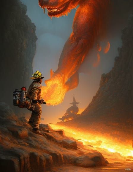 Firefighters vs Fire Monster: Digital Art Character Design