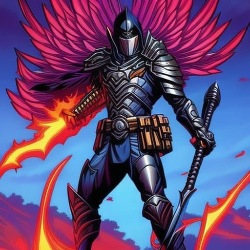 Raven in Battle Armor with Fire Sword