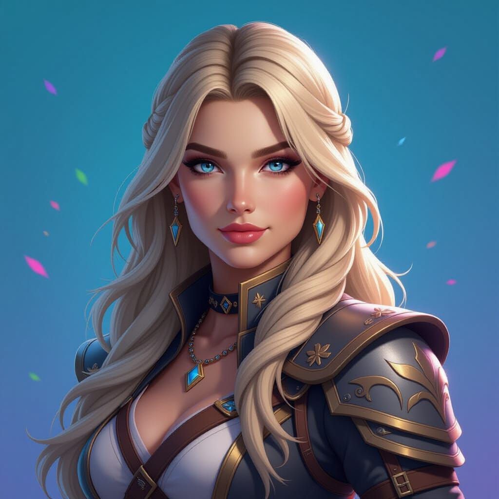 Blonde Warrior Woman with Blue Eyes in Fantasy Art Style